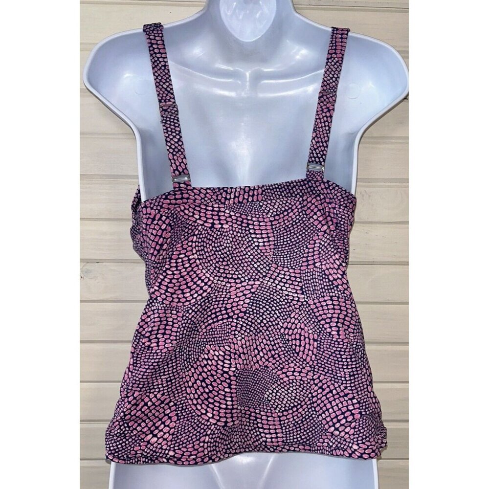 Title Nine Tankini Sz MEDIUM Swimsuit Top Pink Navy Mosaic Padded Swim Surf EUC - Picture 6 of 8